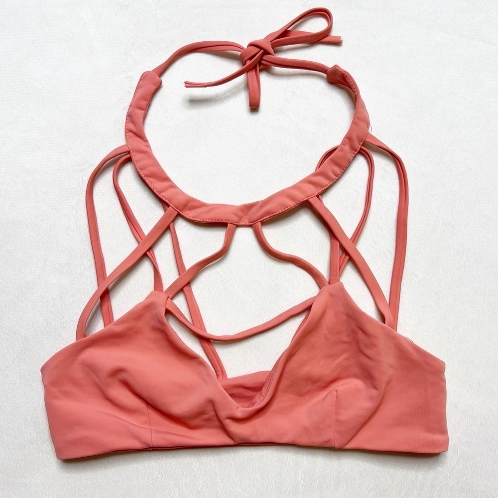 Siempre Golden Coral Pink Strappy Bikini Top